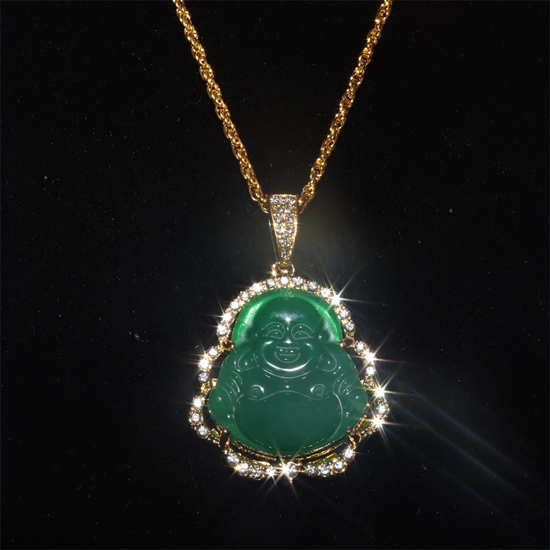Fashion Exquisite Maitreya Buddha Pendant Necklace Inlaid with Shiny Zircon Crystal Base Ladies Lucky Amulet Fortune Jewelry