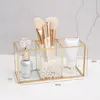 Transparent Glass Makeup Brush Storage Box Gold Cosmetics Container Ring Pencil Lipstick Holder Make Up Brushes Organizer 4