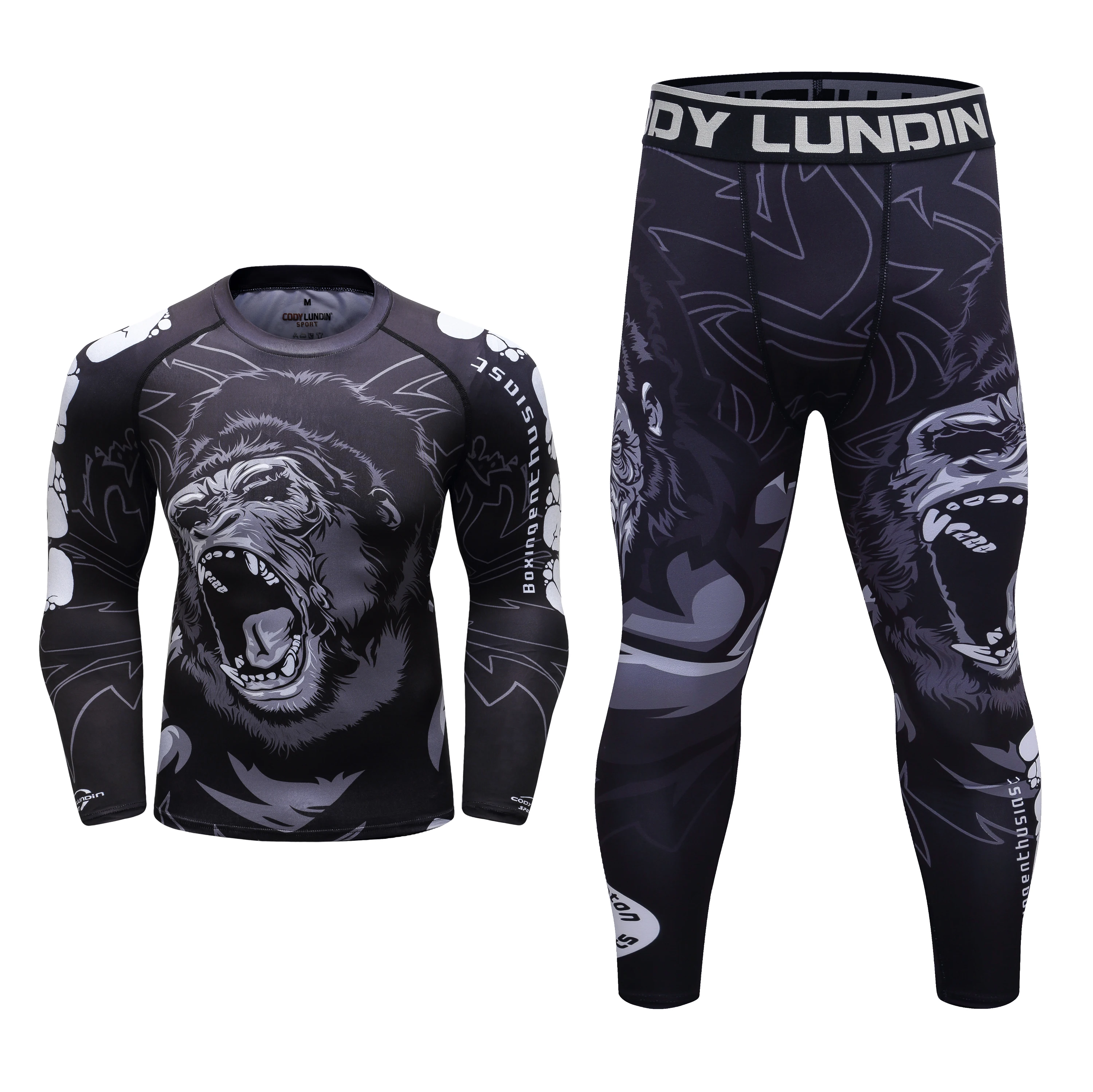 Cody Lundin 2 PCS Long Sleeve Sportsuit BJJ jiu jitsu Rashguard Shirts Bjj Grappling Compression Pants Running Active Wear 3