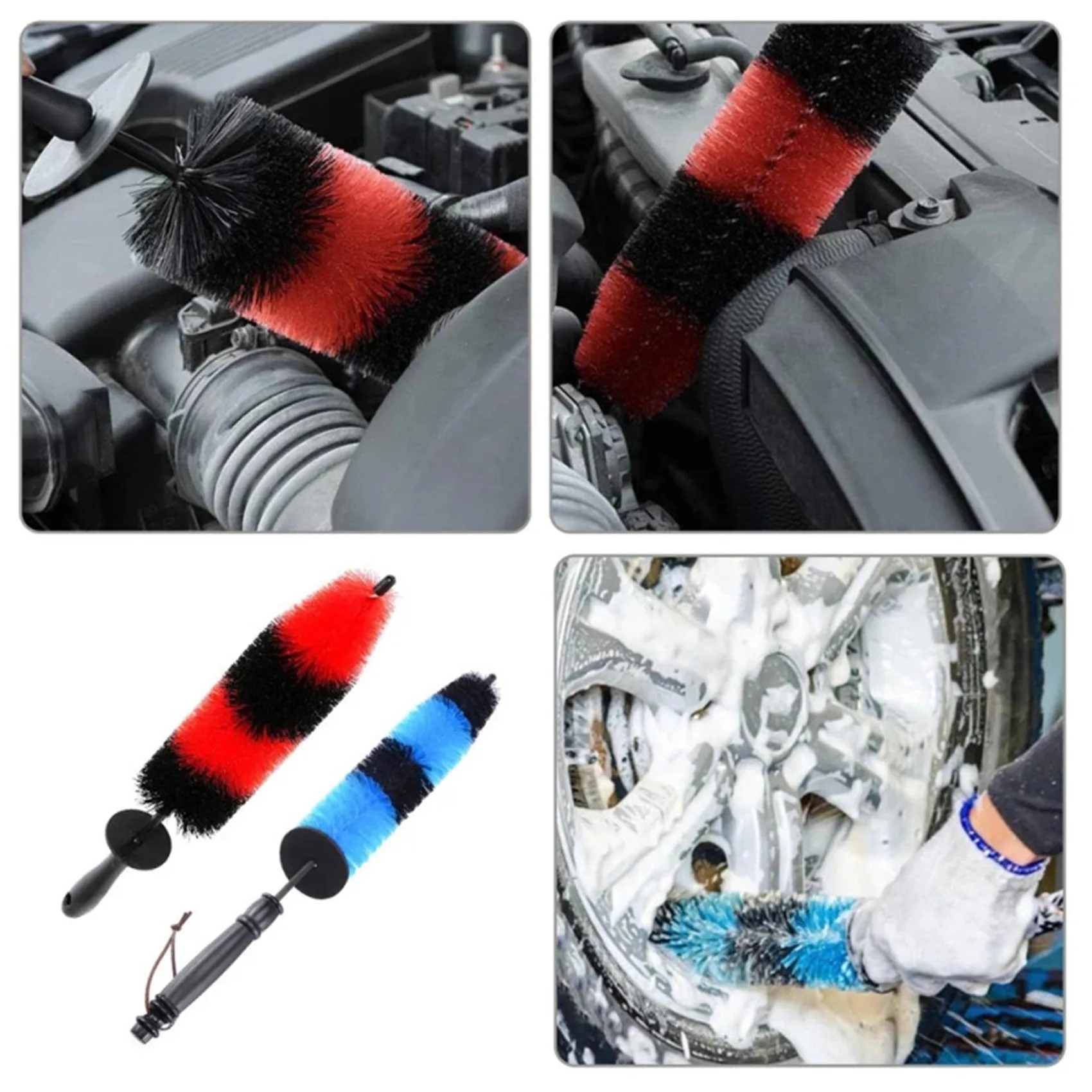 Multifunction Wheel Wash Brush Car Truck Motor Engine Grille Wheel Wash Brush Tire Rim Cleaning Tool 17Inch Long Easy Reach wheel cleaning brush wheel tire cleaning brush wheel brush car washing brush car wash brush car cleaning tool