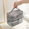 Grey Double Layer Mesh Cosmetic Bag Women Portable Make Up Case Big Capacity Travel Zipper Makeup Organizer Toiletry Storage Box 1