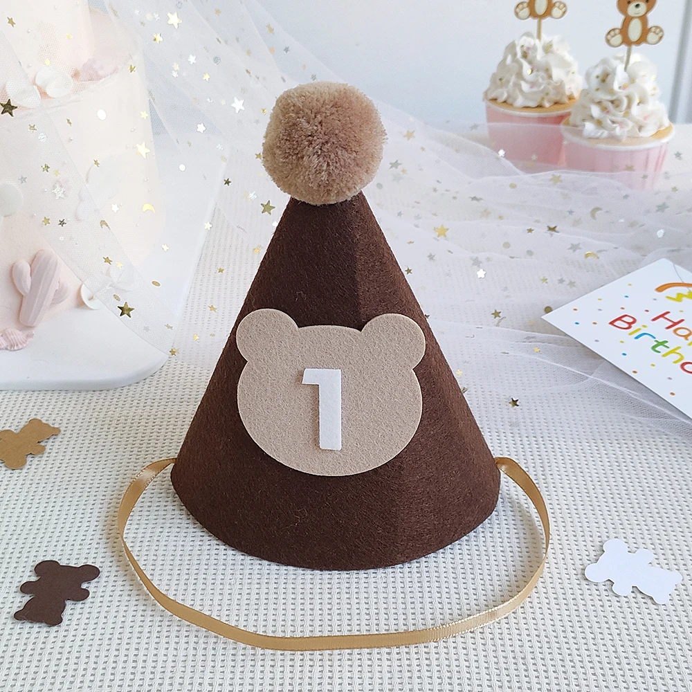 Party Hat Kids Brown Coffee Bear Hat 1st-3rd Year Old Baby Cap Birthday Party Supplies Photo Props party hat
