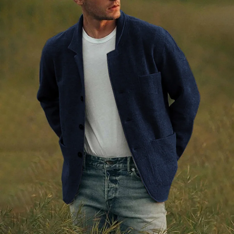 2023 Spring Autumn New Fashion Solid Color Turn-down Collar Long Sleeve Button Jacket Man Pocket Loose Casual All-match Coat