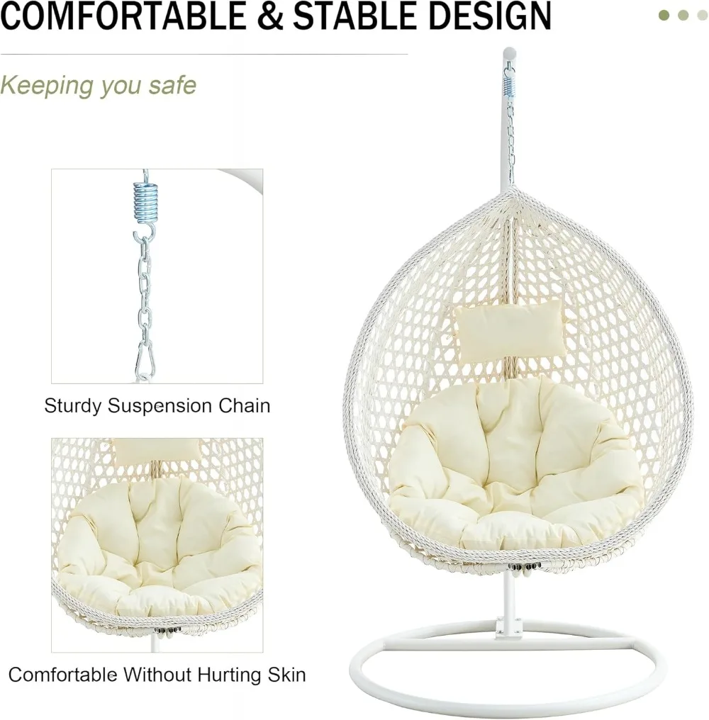 Egg Swing Chair Outdoor with Stand,with Cushion and Pillow,Lounge Chairs,Foldable Basket and Metal Stand for Patio 3
