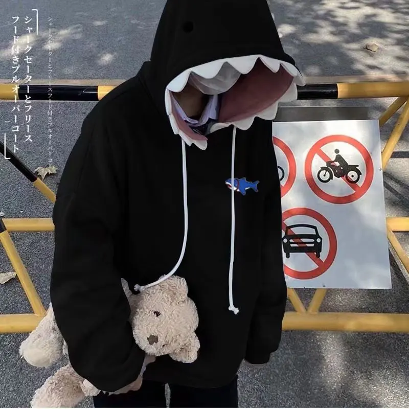 Funny Shark Patchwork Hoodies Autumn Kawaii Sweatshirt 2023 Casual Long Sleeve Pullover School Couple Clothes New