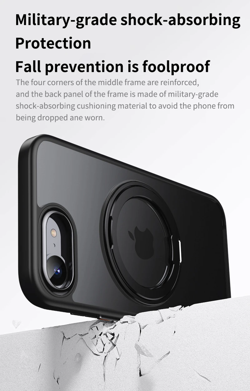 KEYSION Stoßfeste Transparente Hülle für MagSafe für iPhone 17e 16e 360 ° Magnetischer Ringständer Kabelloses Laden Matt Transparente Hülle – Detail 11
