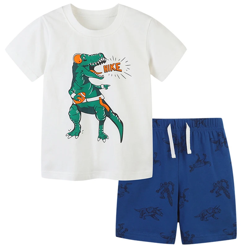 

2Piece Summer Baby Boys Luxury Clothes Casual Fashion Cartoon Short Sleeve Cotton Tops+Shorts Boutique Kid Clothing Set BC2420