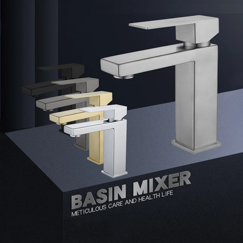 

Матовый черный квадратный смеситель для раковины, смеситель для горячей и холодной воды, кран для раковины из нержавеющей стали 304, смеситель «Водопад», смеситель для ванной комнаты