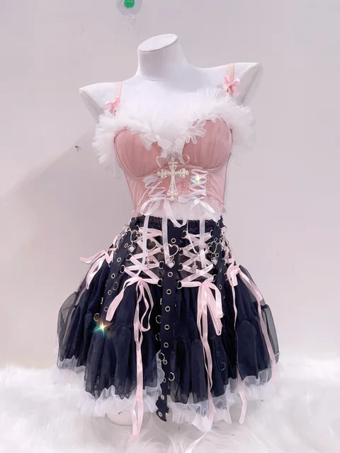 Frilly Lace Top and Lace Up Skirt 6