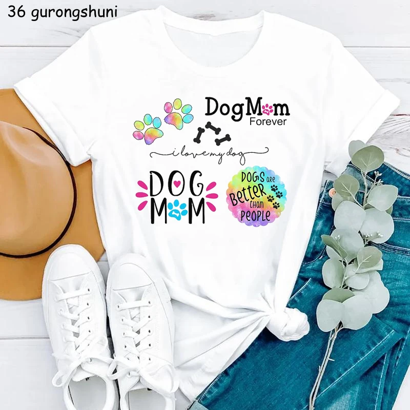 Colorful Dog Mom Forever Graphic Print Tshirt Women Clothes 2024 Summer Stylish T-Shirt Female Harajuku Shirt Summer Tops Tee summer short sleeve nail print tshirt women lovely spring printing fashion clothes tshirt female tee tops graphic ladies t shirt