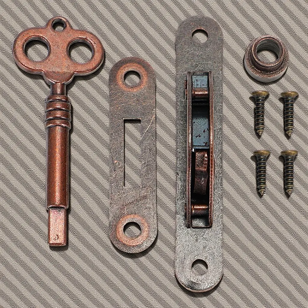 ชุดล็อค 2 ชิ้น ชุดล็อคตู้เหล็กวินเทจ ล็อคประตูเฟอร์นิเจอร์ย้อนยุค อุปกรณ์ตกแต่งกล่องเครื่องประดับ สีบรอนซ์ 1