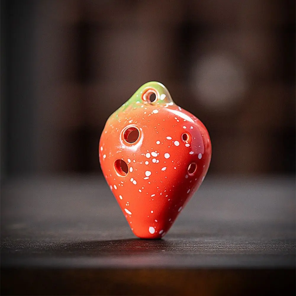 Cute Strawberry Shaped Ocarina C Tone Creative 6 Holes Ceramic Ocarina Gradient Color Portable Kids Musical Instruments Toy