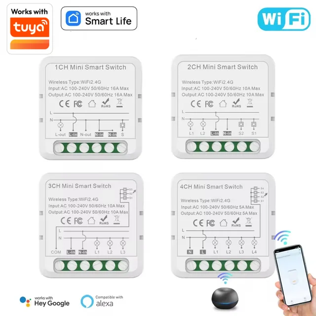 Tuya WIFI Smart Switch Module Smart Life 1/2/3/4 Gang 2 Way Control Switch Support Alexa Google Home Alice Voice Control Timeing