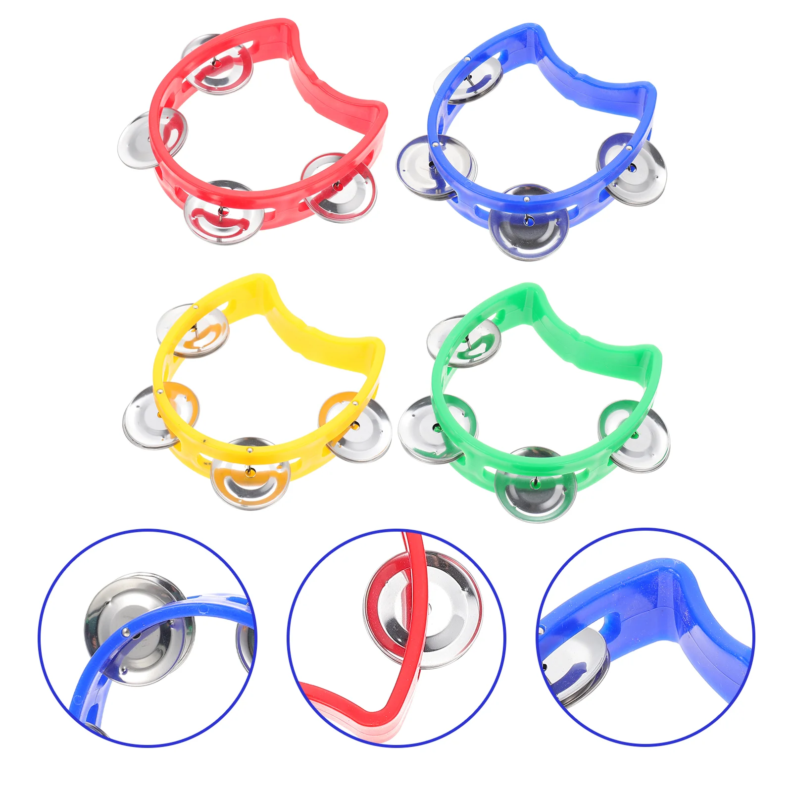 

4pcs Hand Tambourine Bells 4 Cymbal Bells on Hand Handheld Jingles Instrument Kids Toys for Kids Center Party Favors Noisemaker