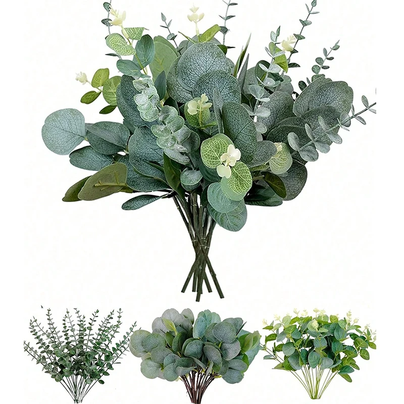 3/6/9Pcs Eucalyptus Artificial Plant Bouquet Fake Plant for Home Bedroom Decor Garden Wedding Decoration Outdoor Vase Ornament 1