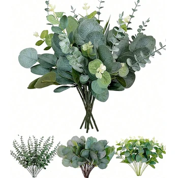 3/6/9Pcs Eucalyptus Artificial Plant Bouquet Fake Plant for Home Bedroom Decor Garden Wedding Decoration Outdoor Vase Ornament 1