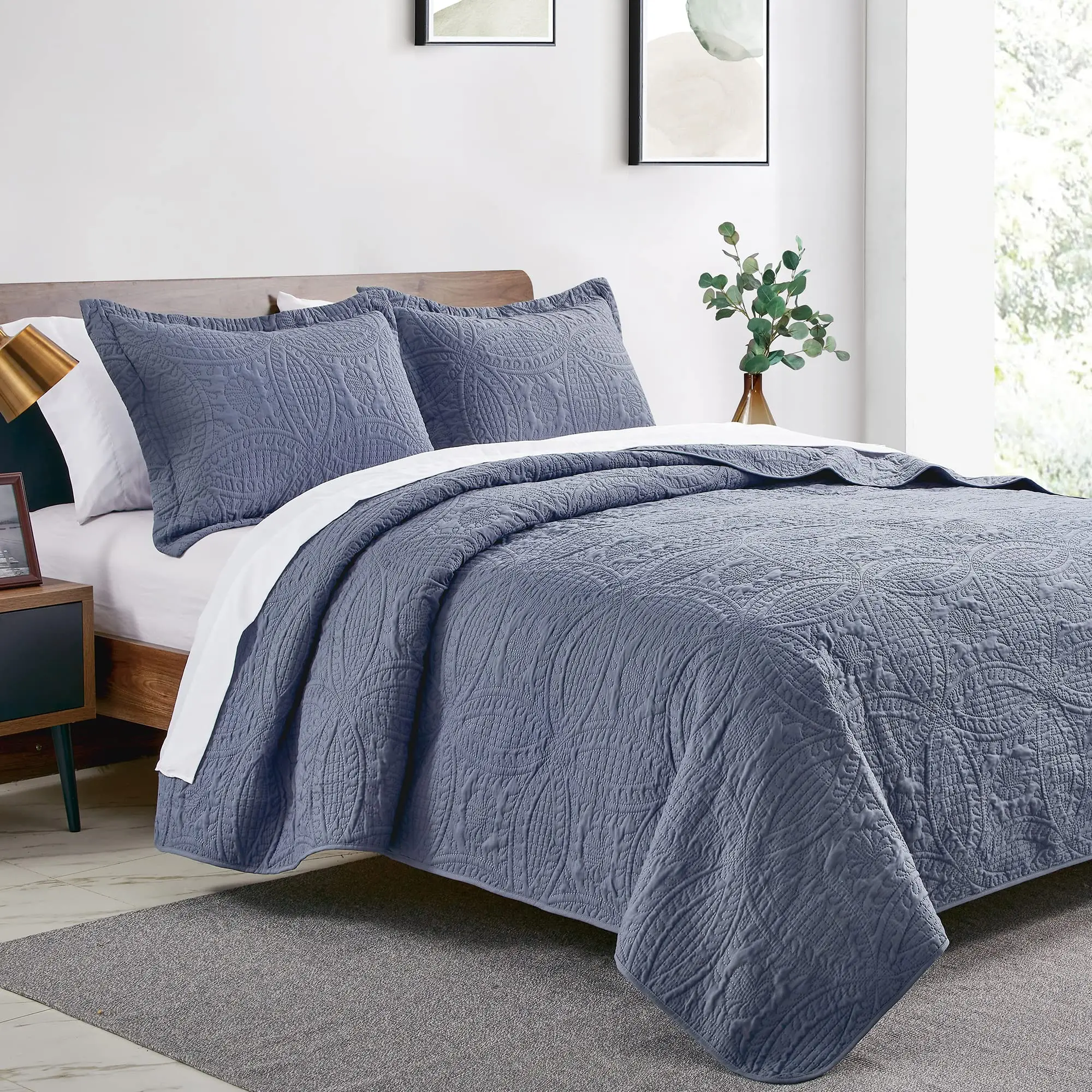 Quilts for Queen Bed Blue Bedspreads-Soft Bed Summer Quilt Lightweight Microfiber Bedspread- Modern Style Coin Pattern Coverle