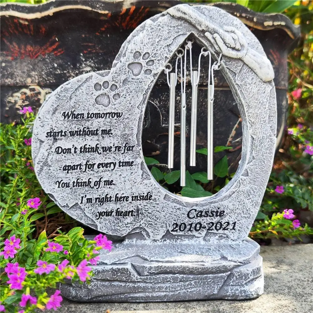 

Pet Memorial Stones for Dogs or Cats with Wind Chimes, Personalized Pet Dog Grave Markers Garden Stones Headstones