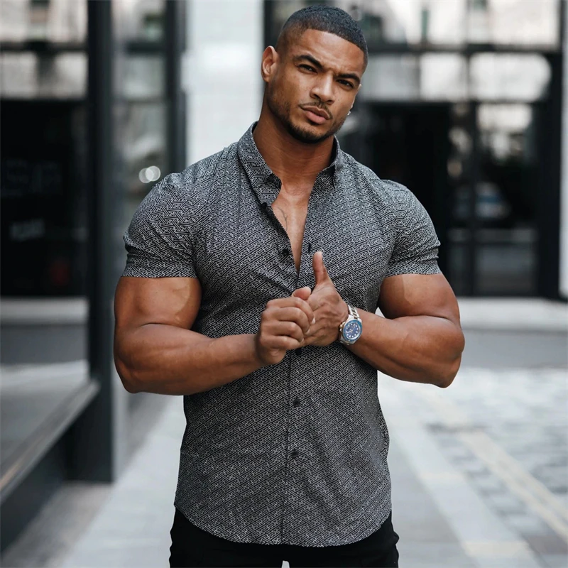 

Summer Streetwear Men's Shirts High Quality Short Sleeve Tops Polyester Quick Dry Men's T-Shirts Stand Collar 3D Digital Shirts