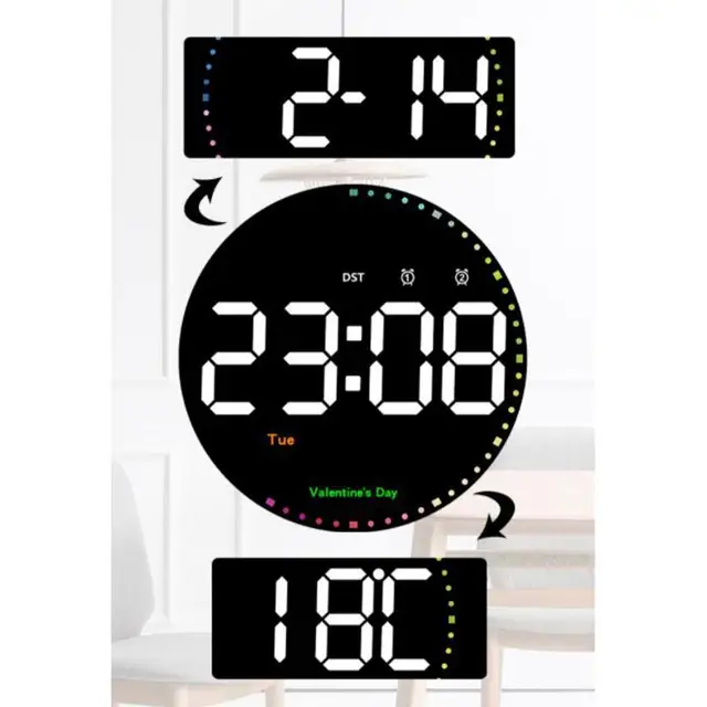 10 Hüvelykes Led Kör Ébresztőóra Nagy Képernyő Digitális Falóról 12/24 Órás Időhőmérséklet Páratartalom Dátum Otthoni Dekoráció Órák - Image 5