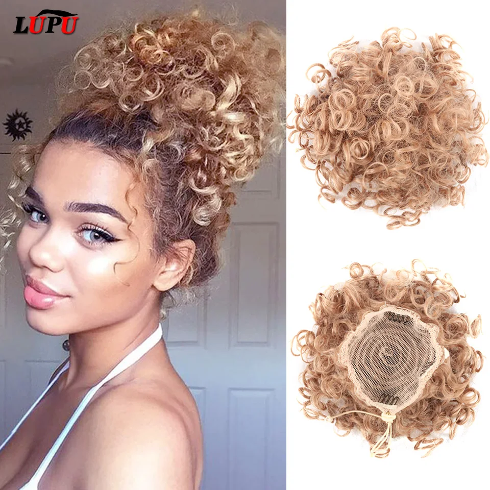 LUPU Chignon Messy Bun Synthetic Hair Pieces for Women Curly Drawstring Hair Bun Short Ponytail Natural Clip in Hair Extensions