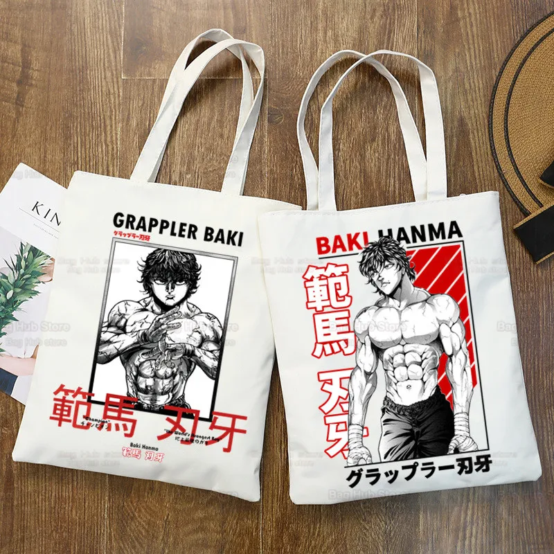 

Baki Handbags Canvas The Grappler Anime Tote Bag Shopping Travel Eco Reusable Baki Hanma Shoulder Yujiro Hanma Shopper Bags