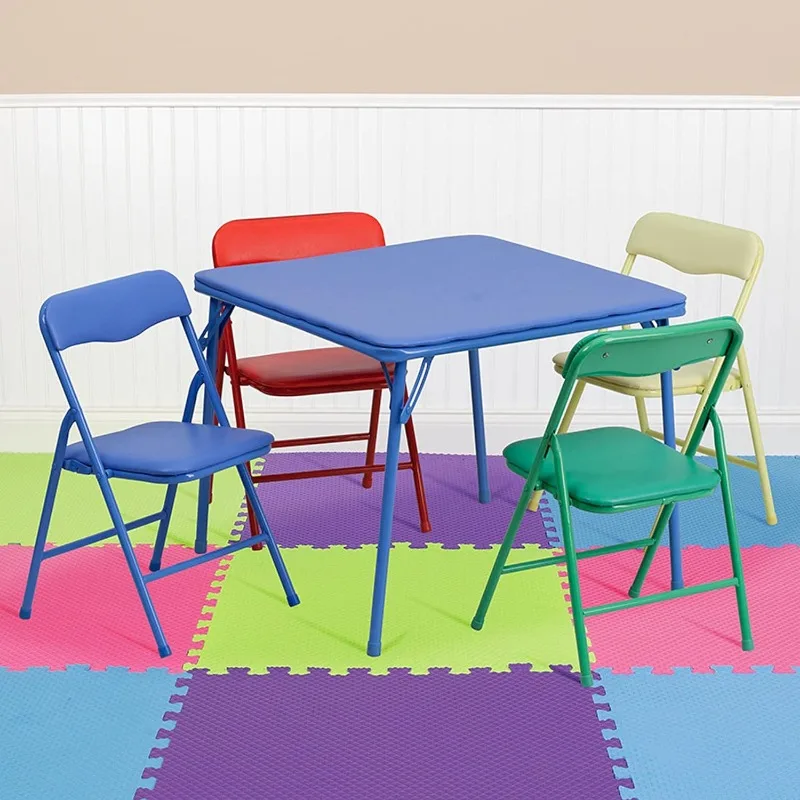 Mindy Kids 5-Piece set Folding Square Table and Chairs Set for Daycare and Classrooms,Children's Activity Table Chairs Set