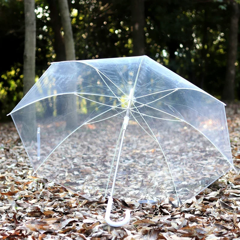 Windproof Clear Umbrella Oversized Transparent Parasol Durable Long Handle Sunshade Fiber Rib Umbrella for Daily Use