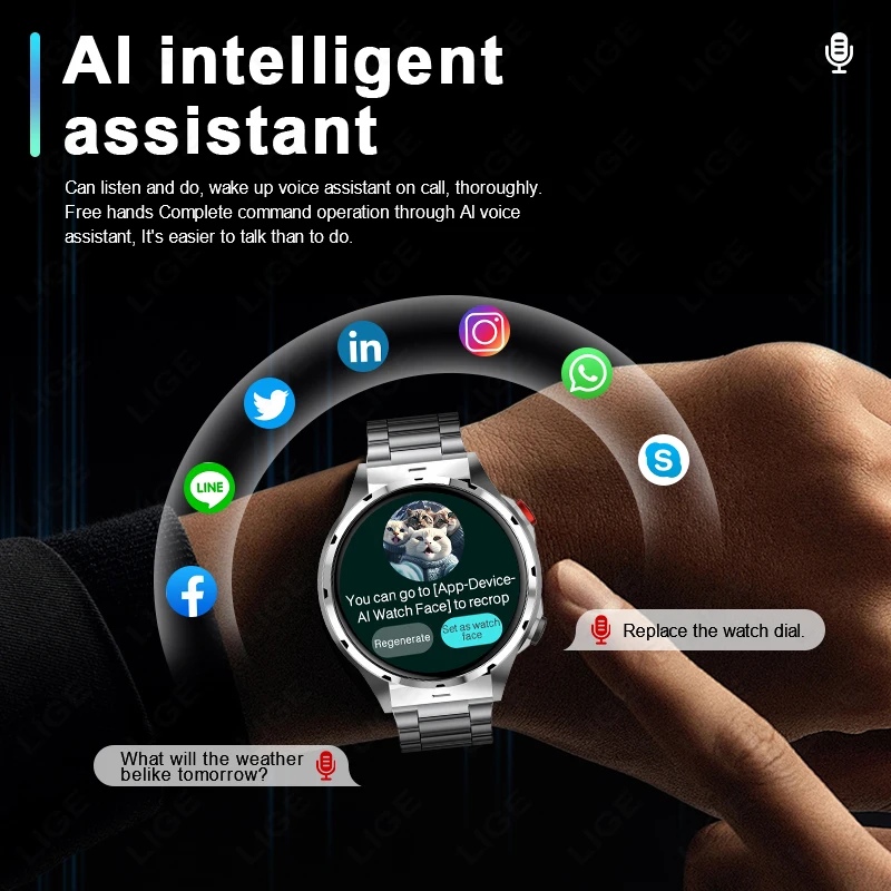 LIGE 2024 NFC 466*466 HD Screen Smart Watch Waterproof Sports GPS Tracker Men Smartwatch Local Music Player SOS Help Watches New