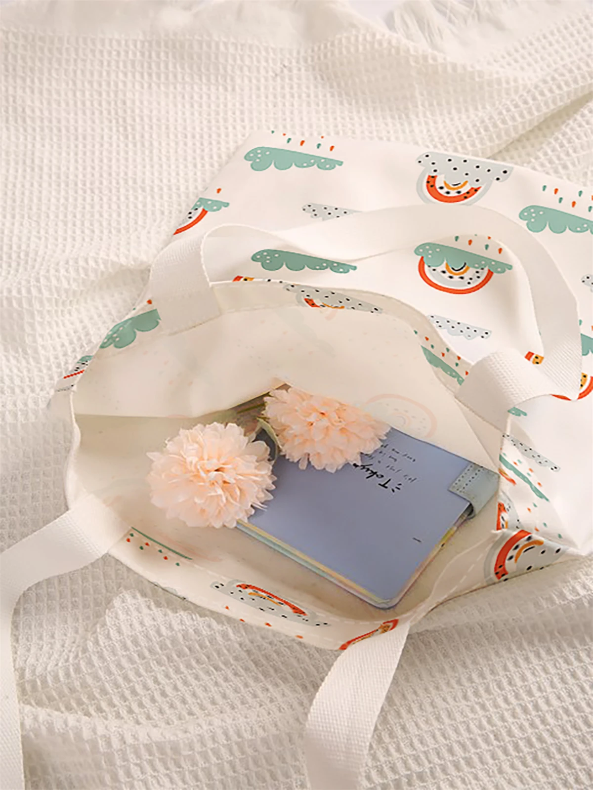 Cartoon pattern printed casual handbag, reusable fashionable backpack, multifunctional handbag, canvas shopping bag