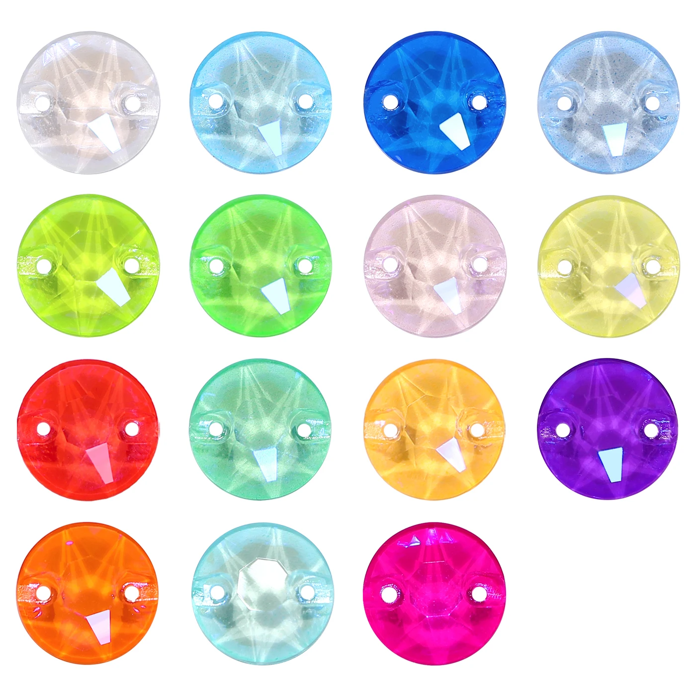 8mm/10mm/12mm Gemischte Farben Glitter Runde Glas Flache Rückseite Strass 2 Löcher nähen Kristall für Handwerk Kleidungsstück DIY Zubehör – Detail 1