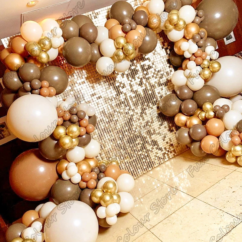 

215pcs Cocoa Coffee Gold Memorial Day Party Arch Backdrop Baby Shower Events Celebration Decoration Birthday Balloon Garland Kit