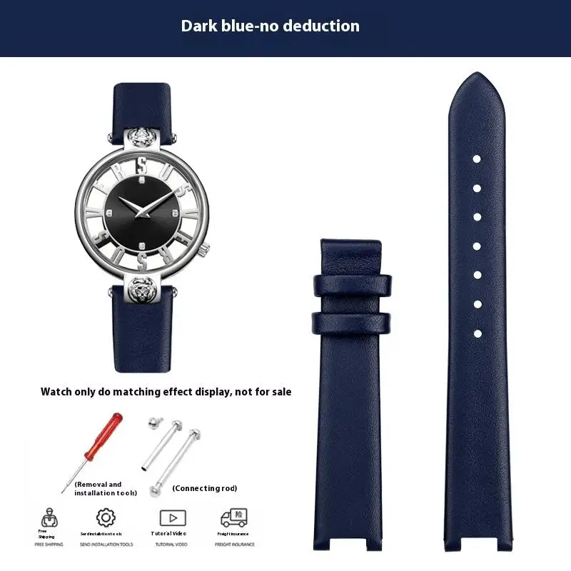 Women's Genuine Leather Cowhide Watchband with Notched 16mm Butterfly Buckle
