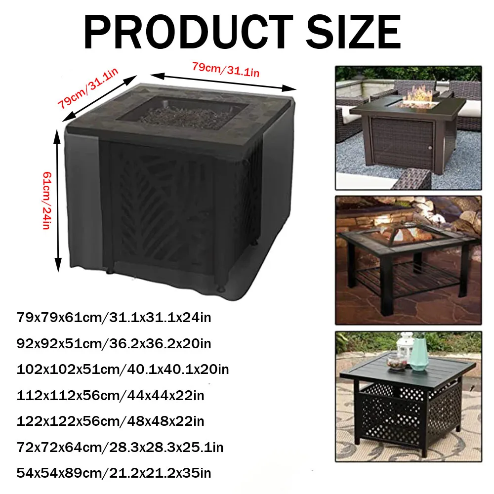 BBQ Grill Cover Square Fire Pit Cover 210T Waterproof Square Patio Fire Pit Table Cover Drawstring Bottom Grill Cover BBQ Accessories