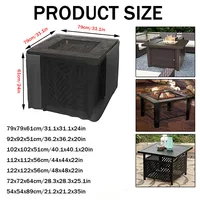Square Fire Pit Cover 210T Waterproof Square Patio Fire Pit Table Cover with Drawstring Bottom Grill Cover, BBQ Accessories 2