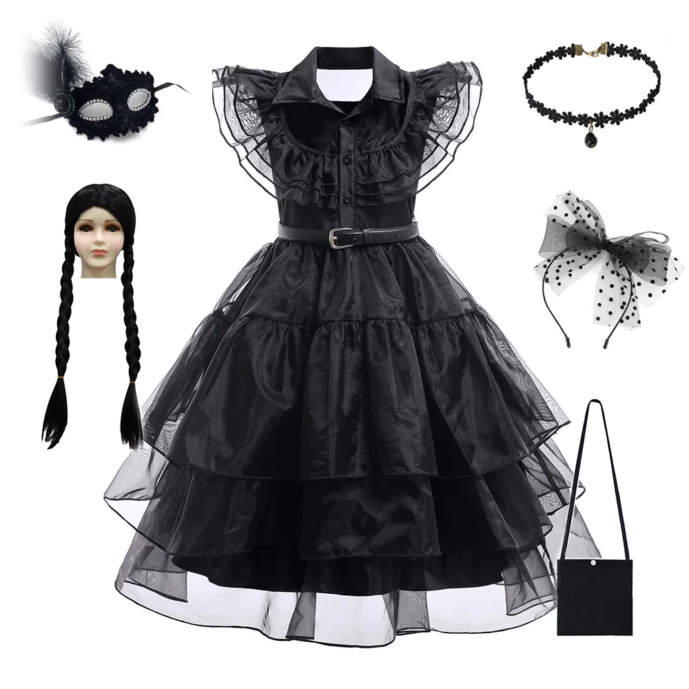 Halloween Wednesday Addams Costume Girl For Kids Fancy Carnival Disguise  Party Children Clothing Merlina Cosplay 3-8Y Princess