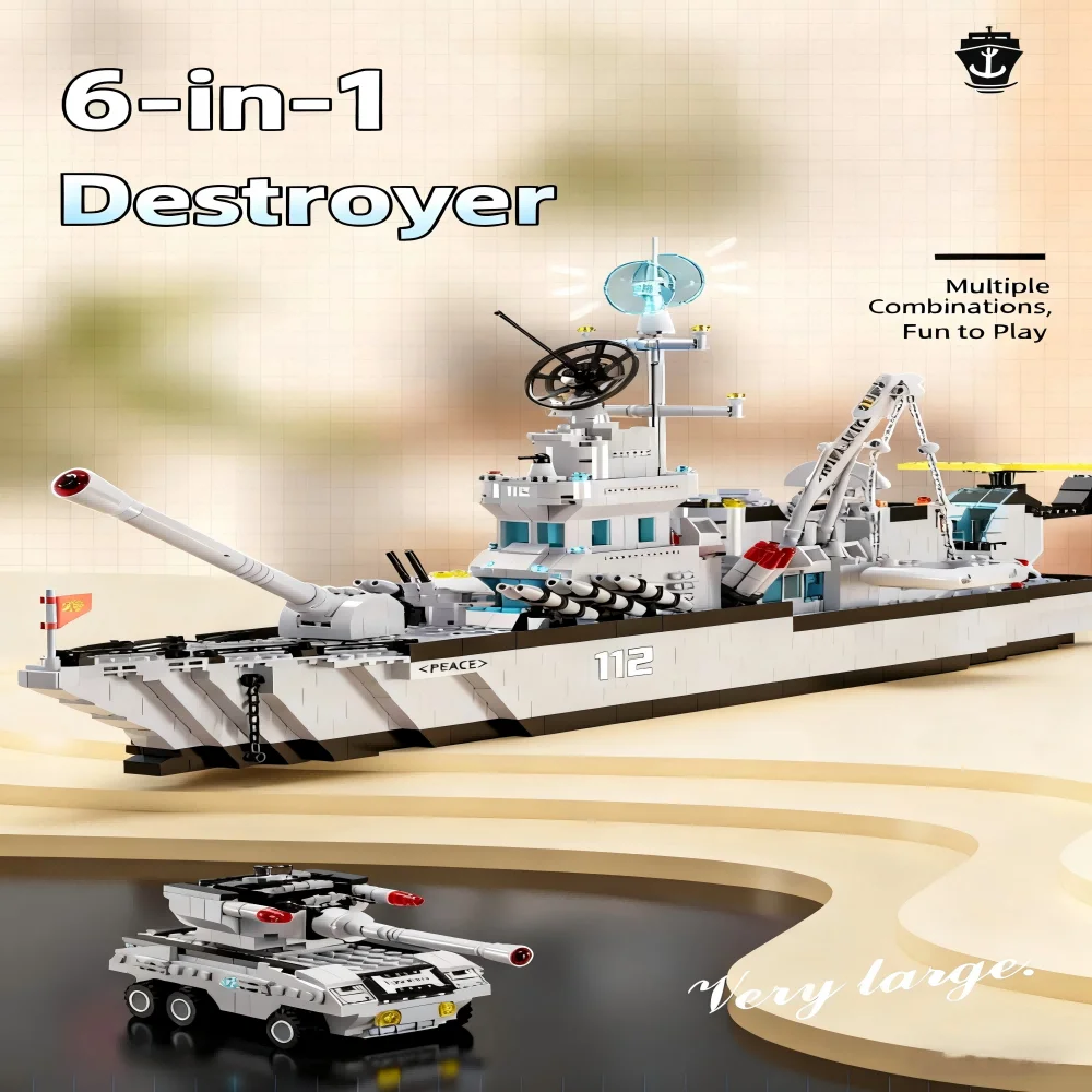 6 in 1 Navy Warship Building Blocks, 1560PCS Military Army Ship Model Set, Educa