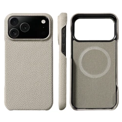 Luxurious Lychee Leather Magnetic Phone Case with Magsafe - iPhone 18 (Grey)