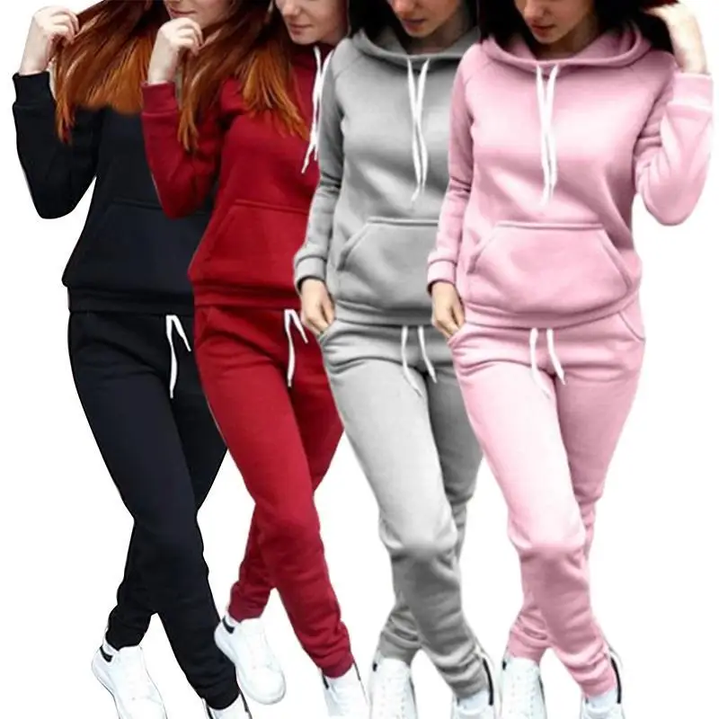 

New Spring Autumn Women's Fleece Turtleneck Hooded Sweatshirt Suit Casual Oversize Female Solid Top+Drawstring Pants 2 Piece Set