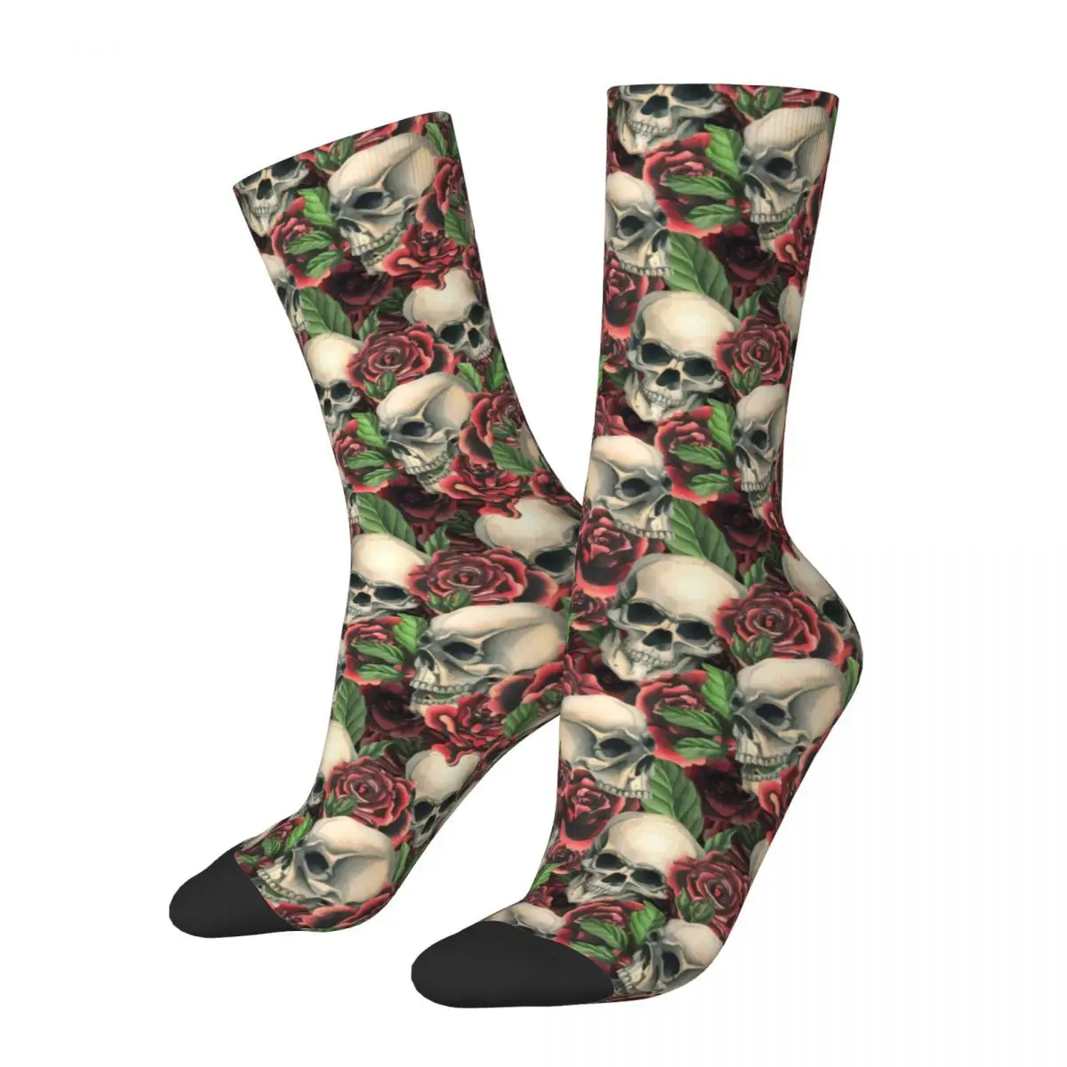 

Red Roses Leaves Watercolor Skull Skulls Socks Male Mens Women Summer Stockings Polyester