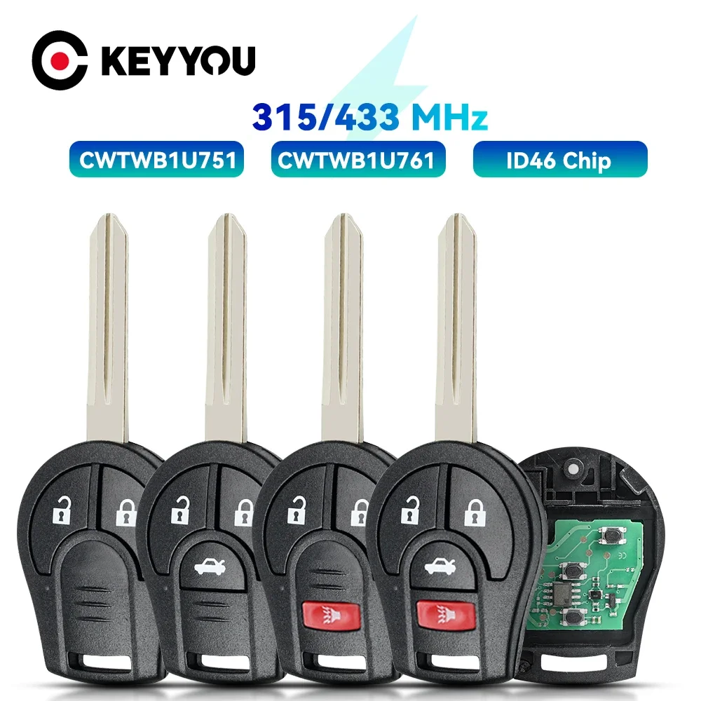 KEYYOU 315Mhz CWTWB1U751 Fernbedienung schlüssel Für Nissan Rogue Versa 2008 2009 2010 2012 2013 2014 2015 2016 Mit ID46 Chip