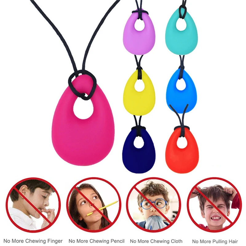 Silicone Chew Pendant Sensory Teether Necklace Kids Silicone Chewy Toys Bite and Chew Baby Care BPA Free Beads