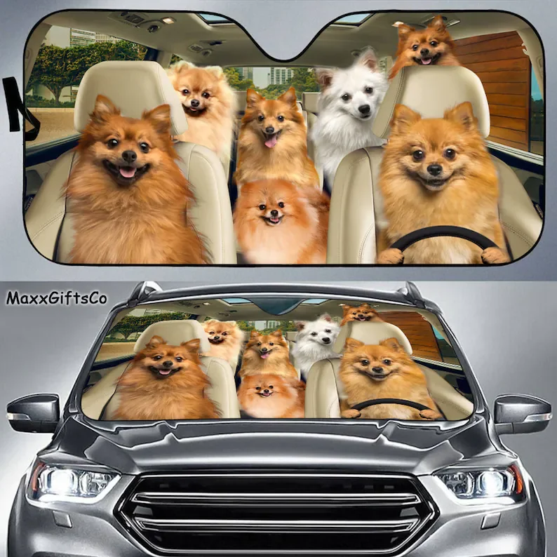 

German Spitz Car Sun Shade, German Spitz Windshield, Dogs Family Sunshade, Dogs Car Accessories, Car Decoration, Gift For Dad, M