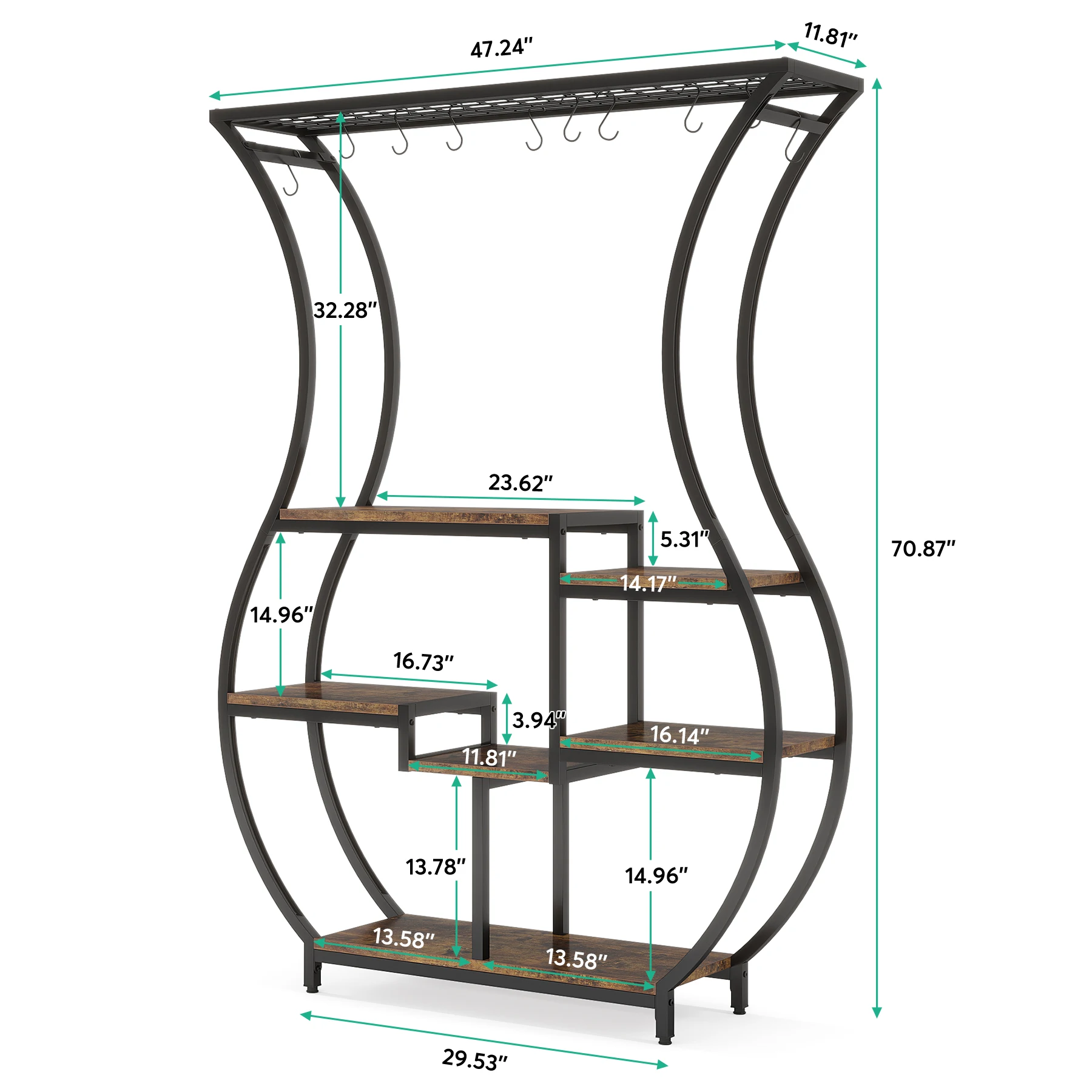 Tribesigns 6-tier plant stand 70.9 inch tall plant shelf with 10 hanging hooks vase shape ladder stand