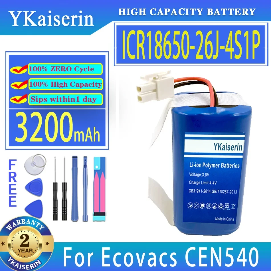 

YKaiserin Battery ICR1865026J4S1P 3200mAh For Ecovacs ICR18650-26J-4S1P CEN540/546/550/640/663/665 Bateria