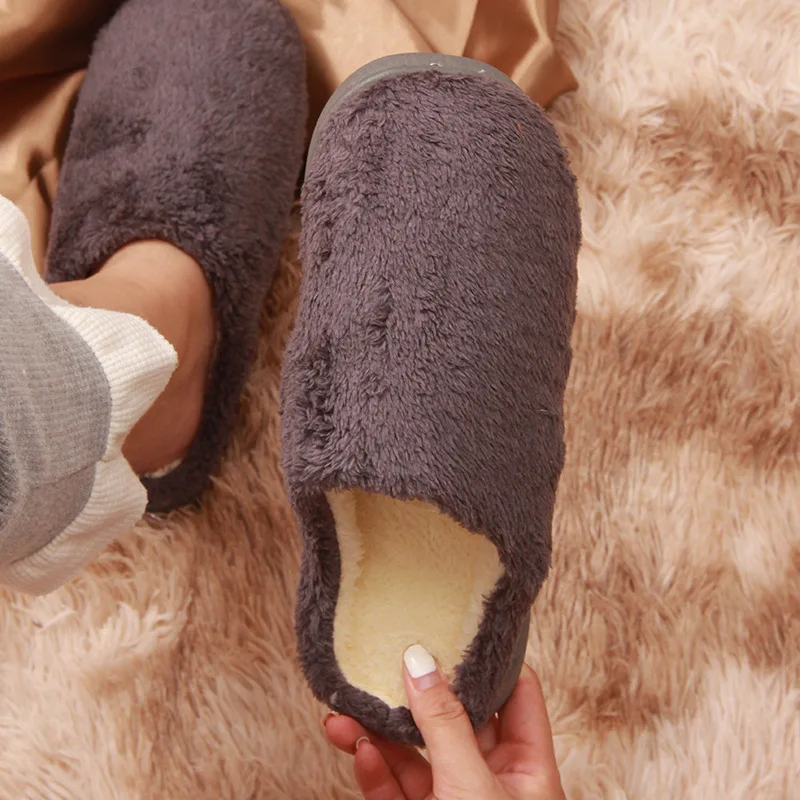 Winter Men and Women Cotton Slippers Indoor Warm Anti Skid Couples Shoes Comfortable Wear-resistant Damping Plush Home Slippers