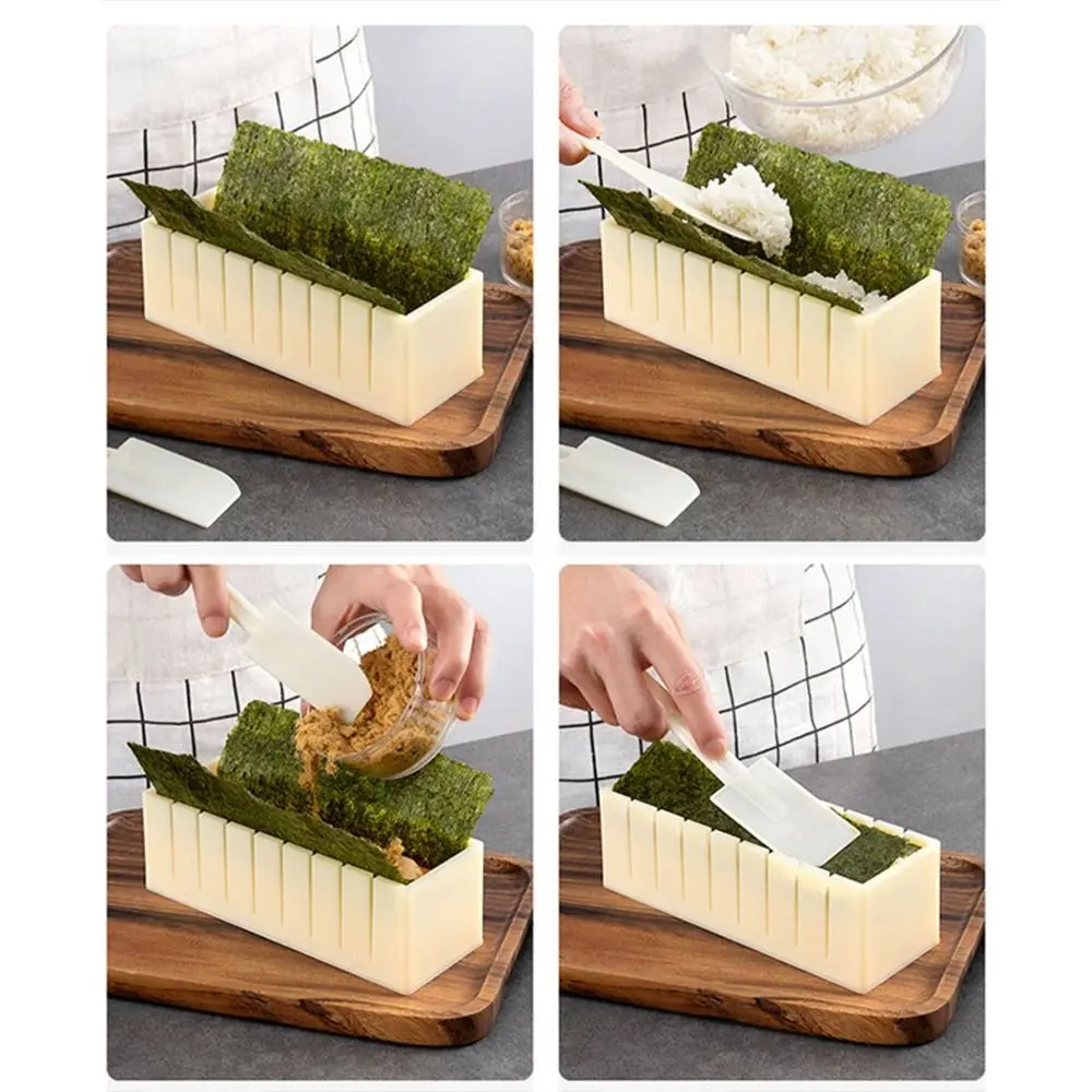 thumbnail image 2 of Juego de 3 piezas de plástico para hacer sushi, kit de equipo redondo cuadrado con forma de corazón, molde para rollos de sushi Kimbap, antiadherente, multifuncional, 2 of 5