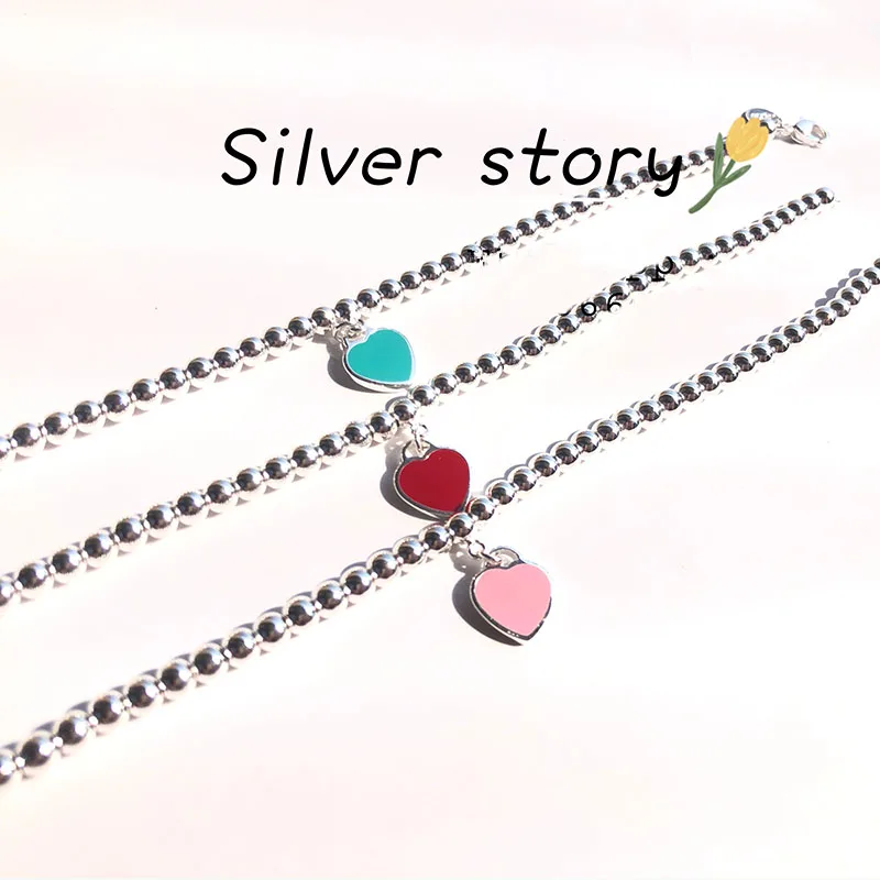 

2023 Classic 100% 925 Sterling Silver Women's Ttiff Heart shaped Pendant Bracelet 4MM Ball Holiday Gift