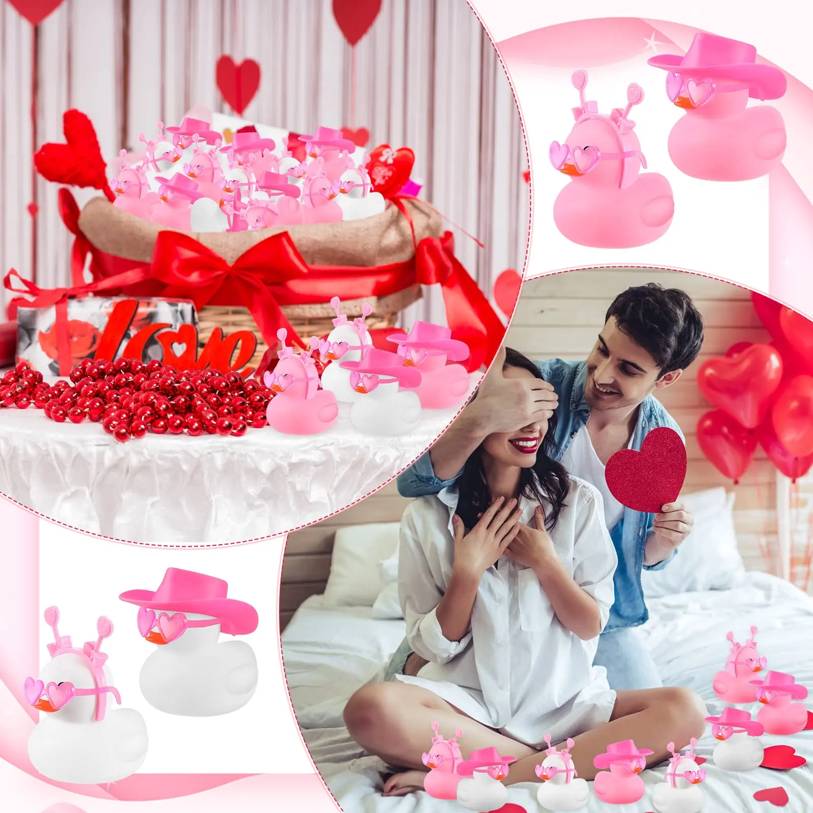 24/48Pcs Valentine's Day Rubber Ducks Mini Valentine's Day Ducks Bath Toys Valentine Party Decorations Holiday Rubber Ducks 5