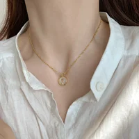 Collier avec pendentif Rose en métal pour femmes, coquille ronde irrégulière, en acier inoxydable, chaîne de cou Sexy, bijoux de luxe de fête, nouvelle collection 2025 3